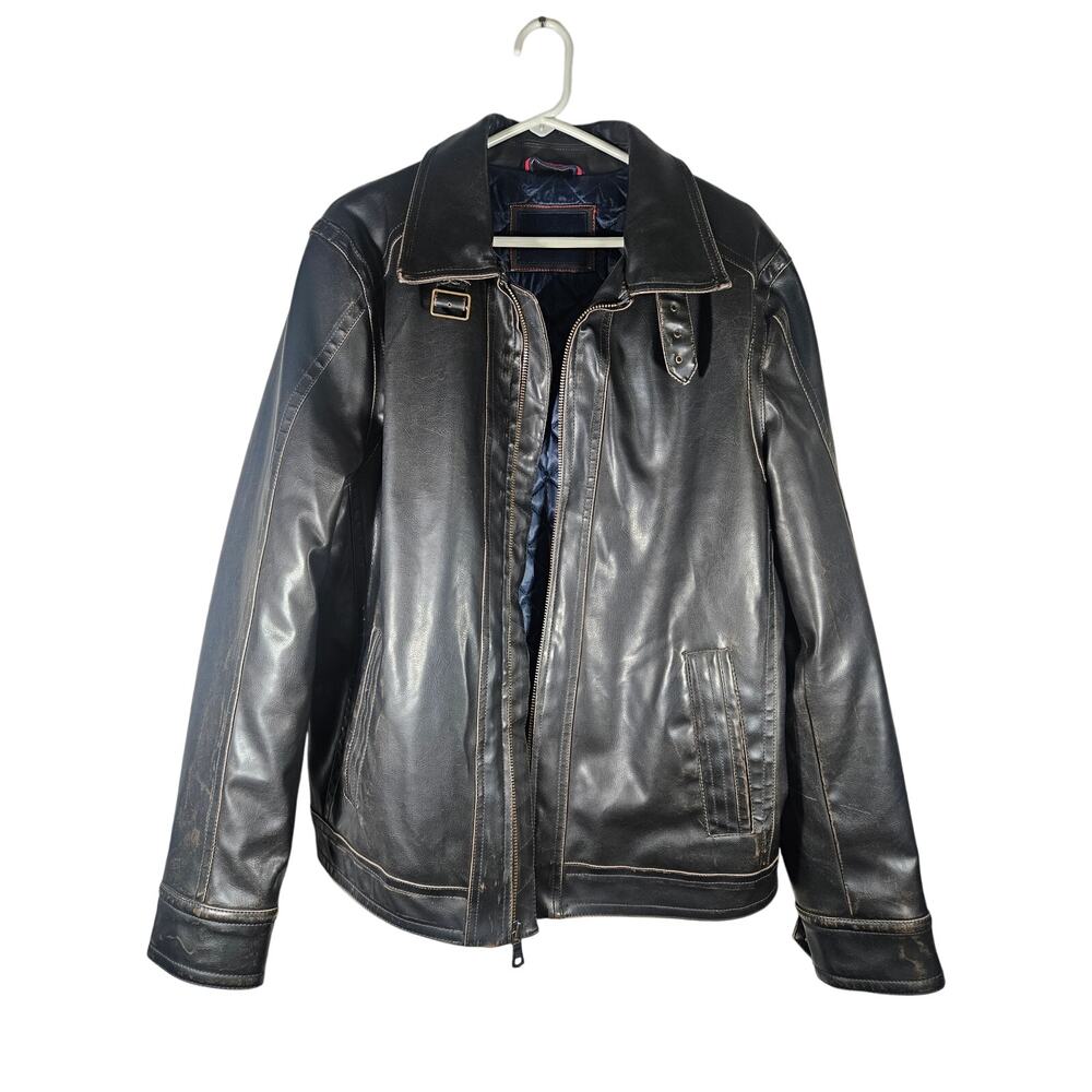 Tommy Hilfiger Men's Faux Leather Moto Jacket Brownish Black Size Large